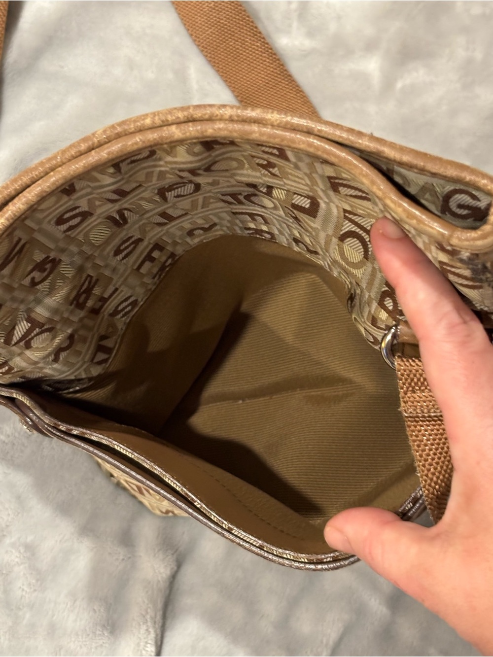 Salvatore Ferragamo Beige and Brown Monogram Crossbody Shoulder Bag - Picture 8 of 10